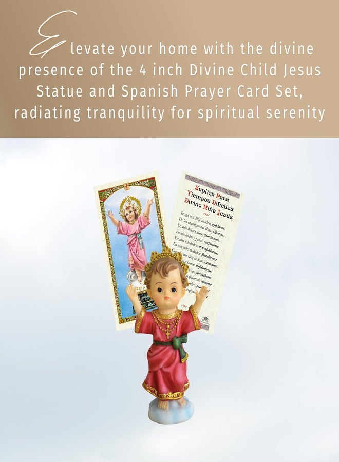 Trendzeen Small Divine Child Jesus Statue - Laminated Spanish Divino Nino Jesus Card - 4 inch Sto Nino Statue for Home Decor, Altar - Divino Niño Jesus Estatua, Divino Nino Jesus Tarjeta - 2 Items Total - Image 2
